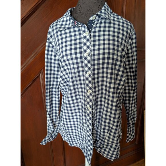 Talbots 1X Womens Blue & White Gingham Button-Down Shirt With Polka Dot Trim - Picture 1 of 7
